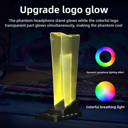 ITLY A12 RGB-Illuminated Transparent Gaming Headset Stand with LED Display, Phone Holder & Organizer Headphone Stand