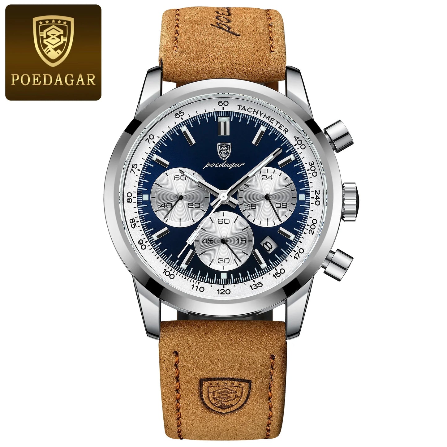POEDAGAR Top Brand Men's Quartz Watch Waterproof Luminous Chronograph Military Man Watch Luxury Fashion Leather Watches For Men Beauty World Shop