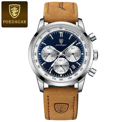 POEDAGAR Top Brand Men's Quartz Watch Waterproof Luminous Chronograph Military Man Watch Luxury Fashion Leather Watches For Men Beauty World Shop