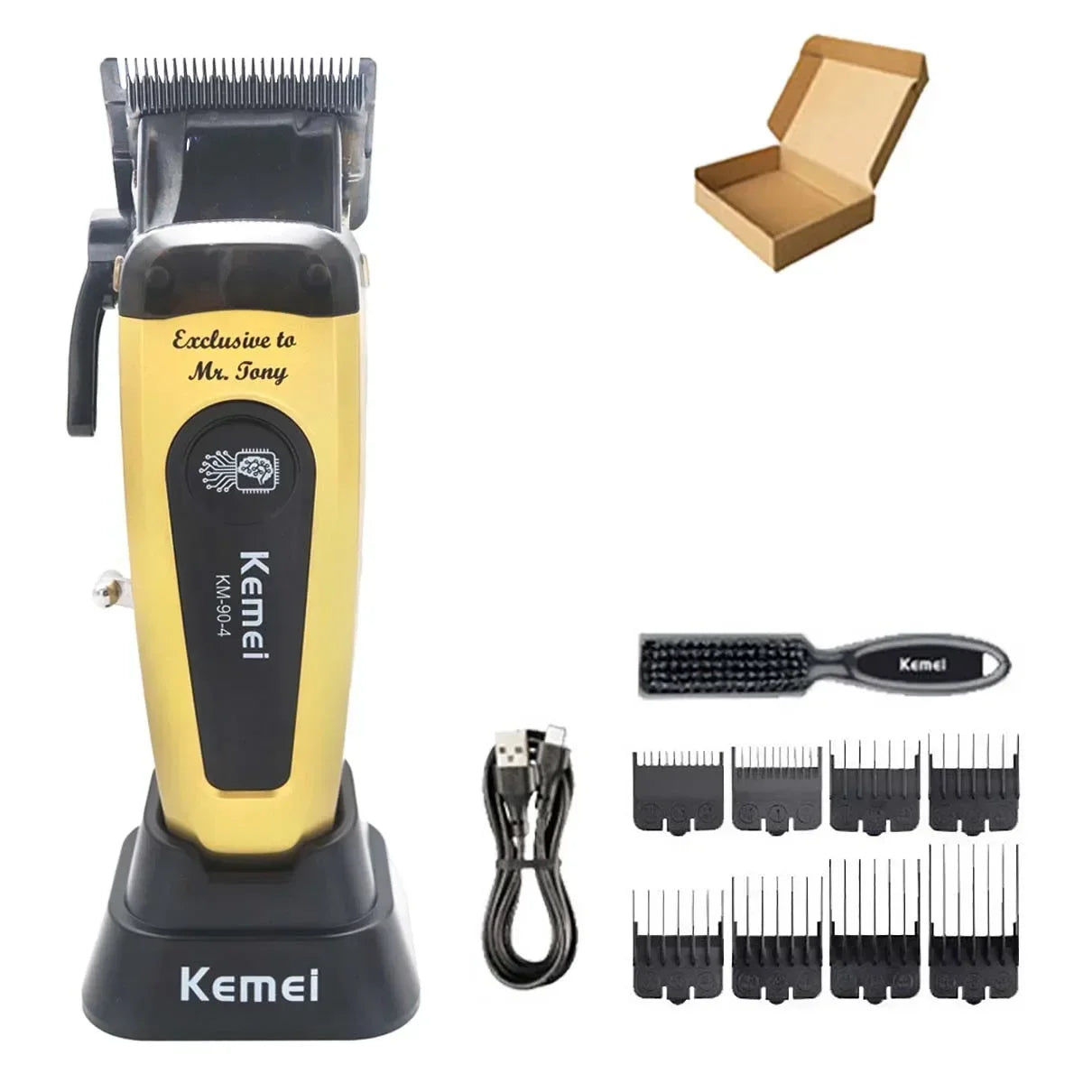 Kemei Km-90-4 Professional Hair Clipper for Men 11500RPM 10W Brushless Motor DLC Blade Base Charger Haircut Machine Hair Trimmer Beauty Trend Shop