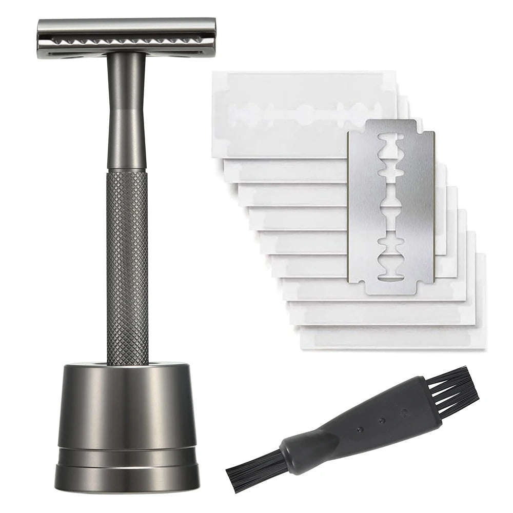 Safety Razor with Brass Weighted Handle and 5 Double Edge Safety Blade Refills,Single Blade Razor for Men, Designed for Coarse Beauty World Shop