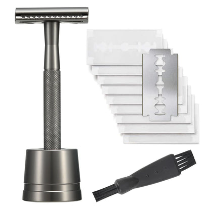Safety Razor with Brass Weighted Handle and 5 Double Edge Safety Blade Refills,Single Blade Razor for Men, Designed for Coarse Beauty World Shop