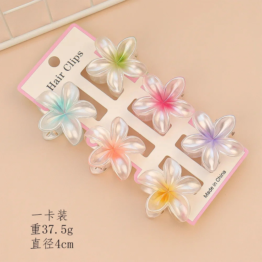 6PCs fashion colorful transparent flower small hair claw clips clamp hairpin Barrette for thick thin hair accessories for women Beauty World Shop
