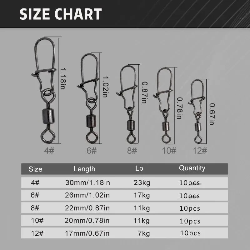 50pc/box Stainless Steel Fishing Connector Pin Bearing Rolling Swivel with Snap Fishhook Lure Accessories Beauty World Shop