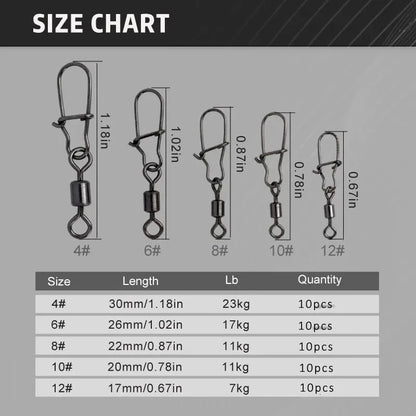 50pc/box Stainless Steel Fishing Connector Pin Bearing Rolling Swivel with Snap Fishhook Lure Accessories Beauty World Shop