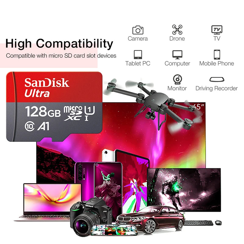 Original Sandisk Memory Card 256GB 128GB 64GB 32GB TF micro sd card Class 10 UHS-1 flash card Memory Microsd for Samrtphone PC Beauty World Shop