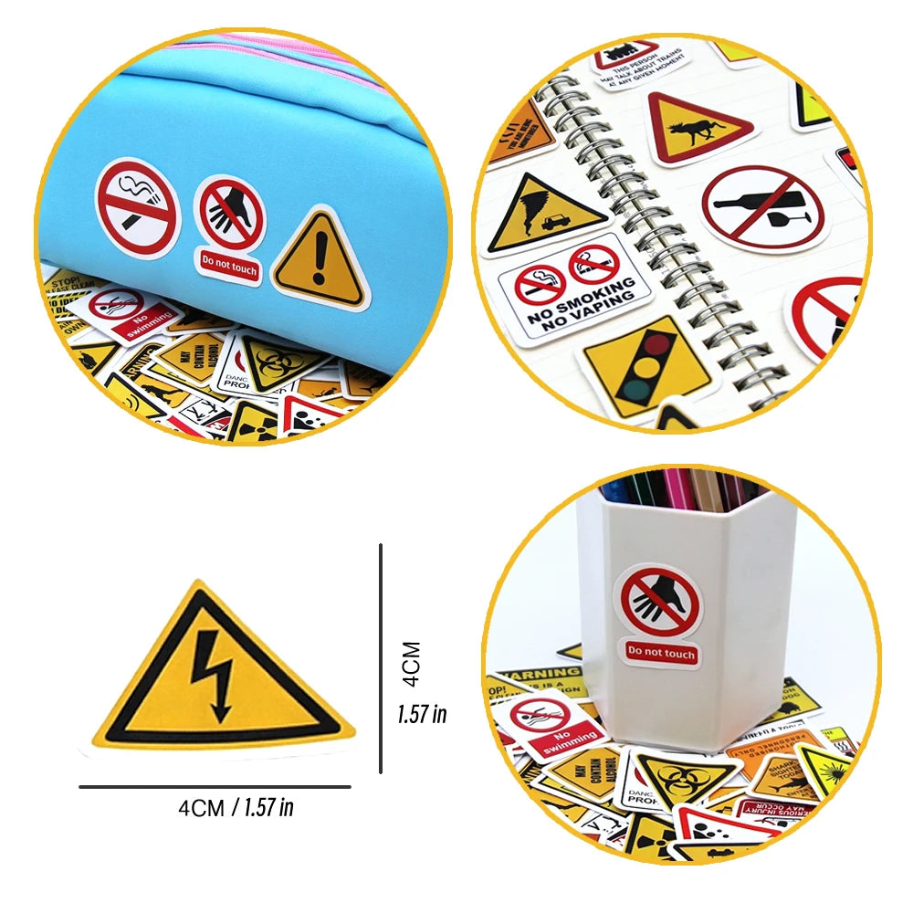 10/50/100PCS Warning Pattern Sign Stickers Pack DIY Skateboard Motorcycle Suitcase Stationery Decals Decor Phone Laptop Toys Beauty World Shop