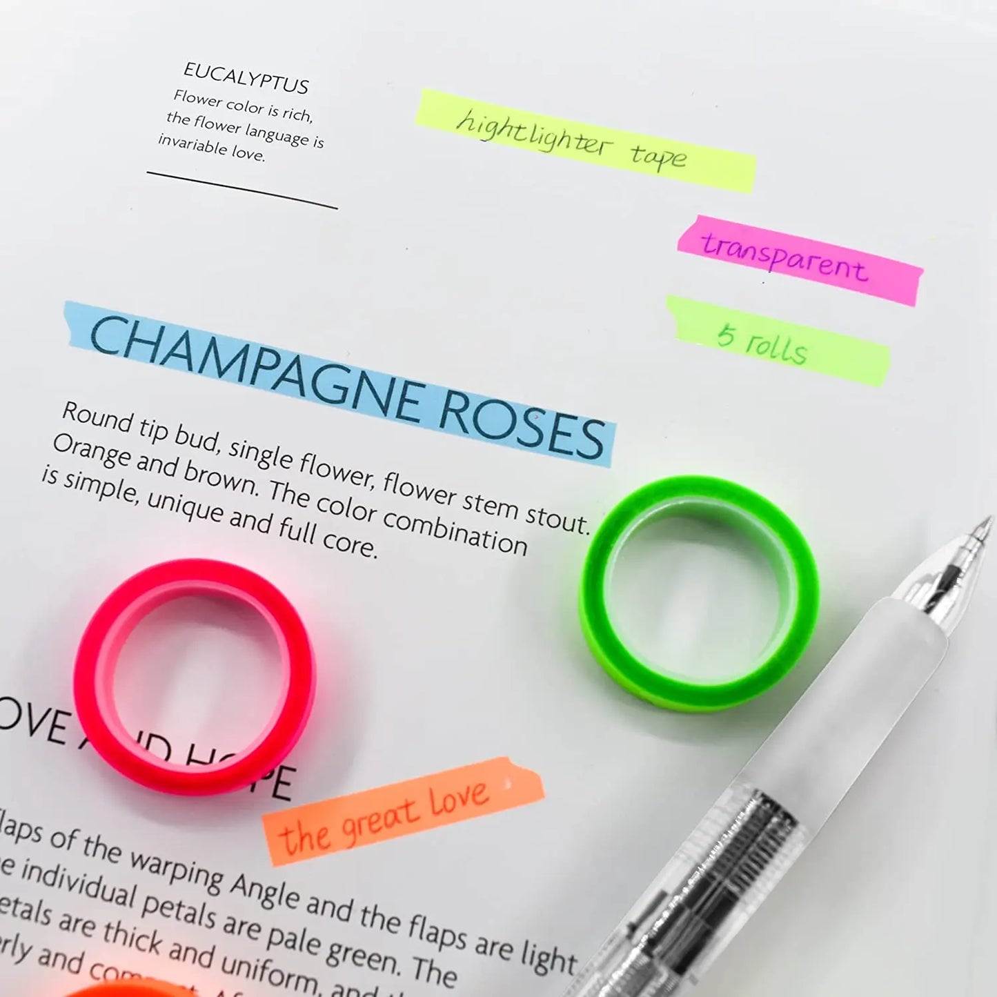 5 Roll 5 Colors Stickers Transparent Fluorescent Index Tabs Flags 5m Sticky Note Stationery Children Gift School Office Supplies Beauty World Shop