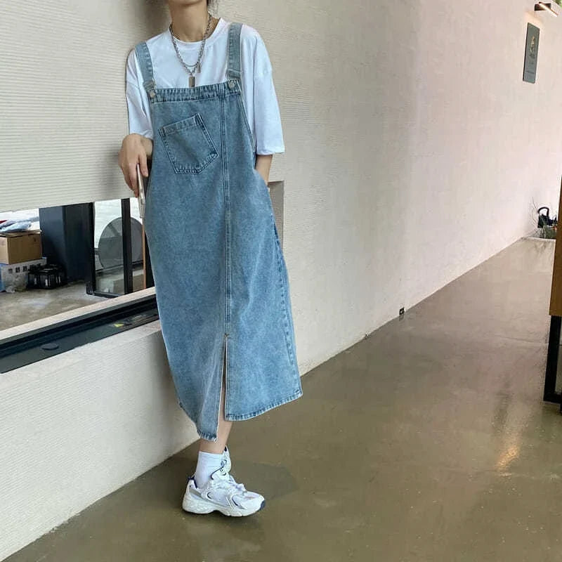 Spring Summer Denim Overall Dress Women Sleeveless Jeans Dresses Fashion Female Solid Slip Casual Loose Spaghetti Strap Dresses Beauty Trend Shop