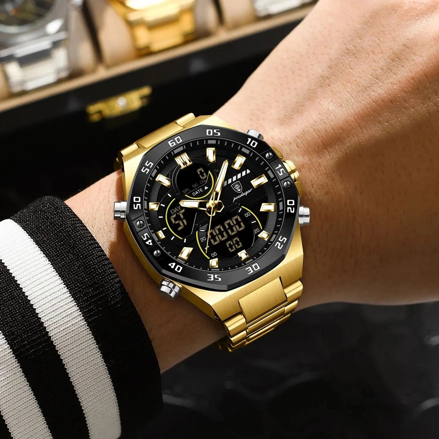 POEDAGAR Top Men Clock LED Luminous Waterproof Week Date Military Man Wristwatch Electronic Stainless Steel Quartz Men's Watches Beauty World Shop