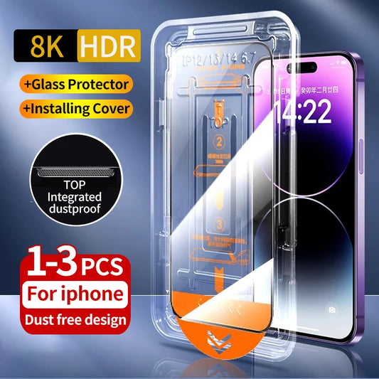 1-3Pc Oleophobic Coating Dust Free Easy Installation Glass Screen Protector for IPhone 16 15 14 13 12 11 Pro Max Plus Mini XS XR Beauty World Shop