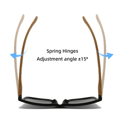 New Fashion Square Sunglasses - Wood Grain Spring Hinge, UV400 Unisex for Driving, Hiking & Travel Beauty World Shop