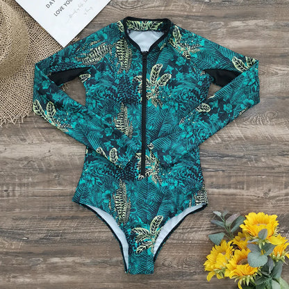 2026 Surfing Sport Swimsuit Long Sleeves Women One Piece Swimsuit  Swimwear Solid Monokini Bathing Suit Tropical Bodysuit Female Beauty World Shop