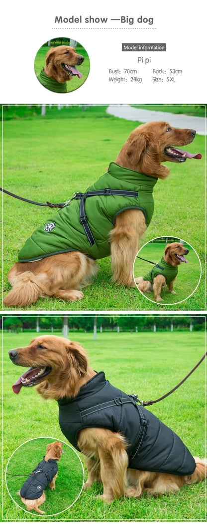 Large Pet Dog Jacket With Harness Winter Warm Dog Clothes For Labrador Waterproof Big Dog Coat Chihuahua French Bulldog Outfits Beauty World Shop