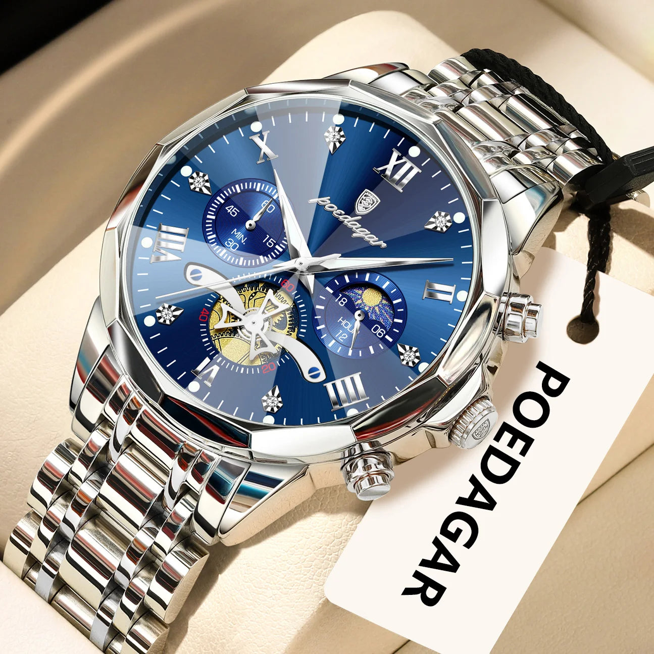 POEDAGAR Luxury Original Men Watch Waterproof Luminous Chronograph Man Wristwatch Stainless Steel Quartz Top Men's Watches Reloj Beauty World Shop