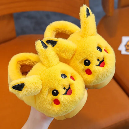 Kawaii Pikachu Figure Cotton Slippers Cover Heel Anime Peripheral Cute Cartoon Flat Autumn/Winter Plush Slippers Christmas Gifts Beauty World Shop