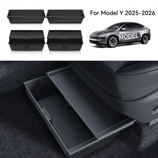 YZ For Tesla Model Y Juniper 2026 Underseat Storage Box Seats Drawer TPE Hidden Storage Tray Push Pull Car Organizer Accessories Beauty World Shop