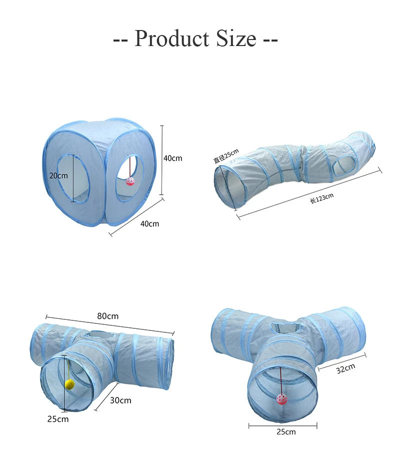 Cat Toys Gray 3-Way Foldable Pet Cat Tunnel Tube Toy Kitten Tunnel Toy with Peep Hole Pet Training Interactive Toy Tunnel Tube Beauty World Shop