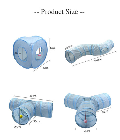 Cat Toys Gray 3-Way Foldable Pet Cat Tunnel Tube Toy Kitten Tunnel Toy with Peep Hole Pet Training Interactive Toy Tunnel Tube Beauty World Shop