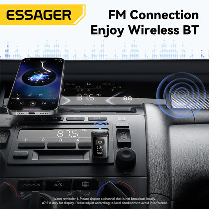 ESSAGER Bluetooth 5.4 Car Adapter Wireless FM Transmitter Audio Receiver&Handsfree Call Auto Stereo Mic Car Adapter Accessories Beauty World Shop