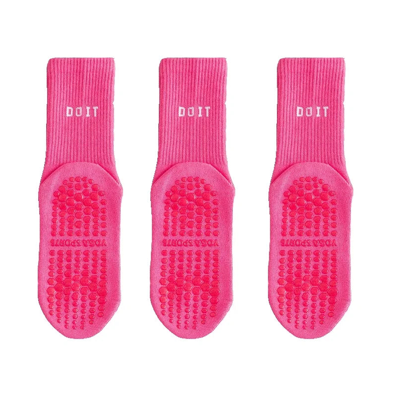 3 Pairs Cotton Yoga Socks For Women Solid Color Professional Non-slip Pilates Dance Gym Sports Breathable Fitness Floor Socks Beauty World Shop