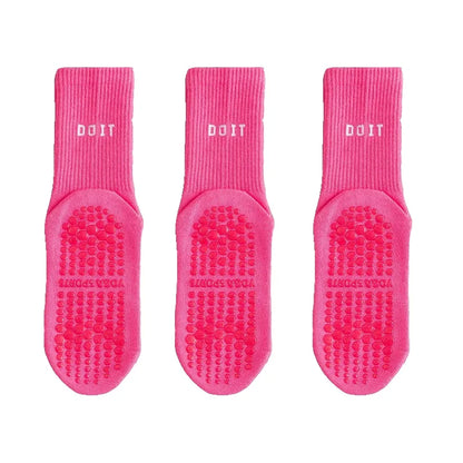 3 Pairs Cotton Yoga Socks For Women Solid Color Professional Non-slip Pilates Dance Gym Sports Breathable Fitness Floor Socks Beauty World Shop