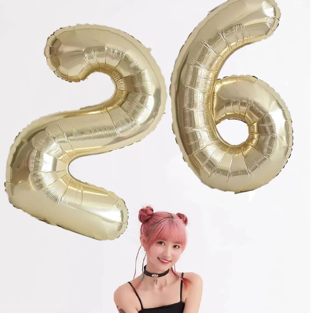 1PCS 40 inch large white gold light gold digital foil balloon for girls' birthdays helium big number0-9 balloon decoration Beauty World Shop