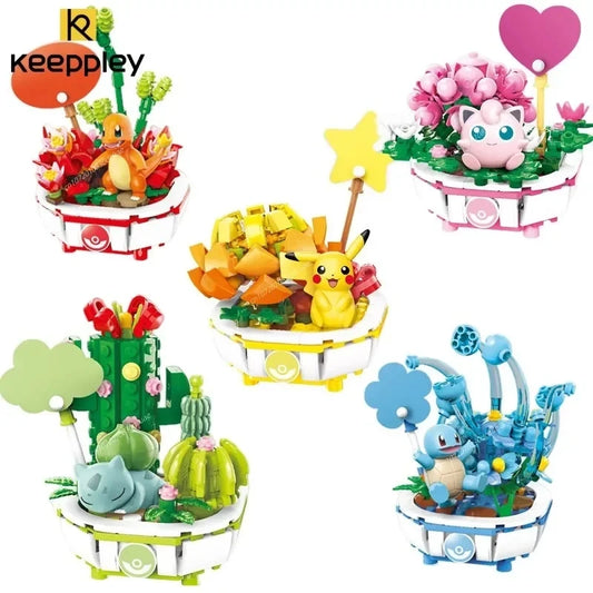 Keeppley Pokemon Building Block Pikachu Charmander Squirtle Model Toy HomeDecoration Plant Potted Flower Brick  Toy Child Gift Beauty World Shop