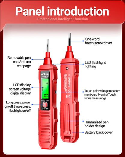 ANENG VD807 One-word Induction Portable 50/60Hz Smart Electric Pen Tester NCV Sensor AC 12-300V Non-contact Wire Detector Tools Beauty World Shop