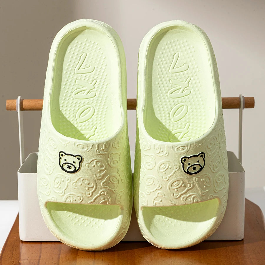 Printting Cute Bear Women Slippers Summer Indoor Soft Cartoon Sandals Bathroom Anti-slip Outdoor Comfy Men Leisure Shoes Couple Beauty Fashion