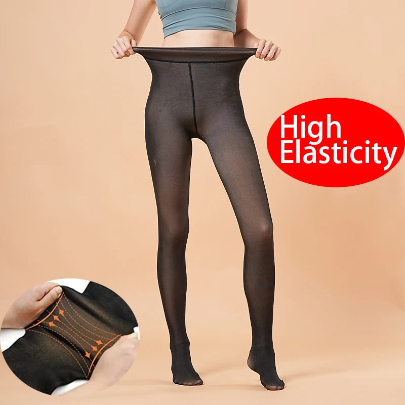 Women Thermal Leggings Winter Warm Sexy Elastic Translucent Pantyhose Female Fleece Thermal High Waist Slim Thicken Tight Pants Beauty World Shop