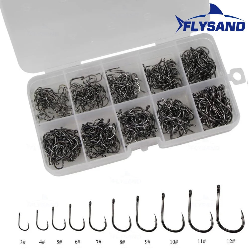 FLYSAND 100pcs/500pcs High Carbon Steel Fishing hooks Mixed Size Barbed jig hook Carp Fishing Jig Head Fly fishing Accessories Beauty World Shop
