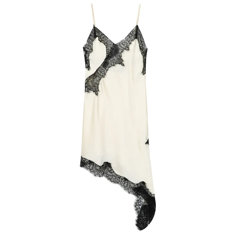 HXAO 2025 Women's Lace Asymmetric Dress Sexy Midi Slip Dress Chic Sleeveless Backless Vestido Luxury Women's Elegant Party Dress Beauty World Shop