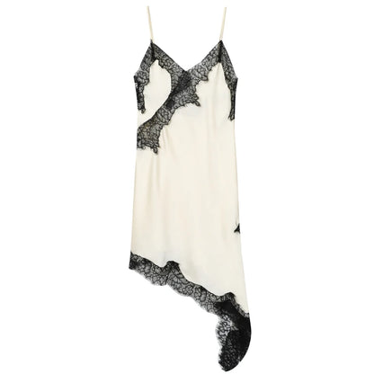 HXAO 2025 Women's Lace Asymmetric Dress Sexy Midi Slip Dress Chic Sleeveless Backless Vestido Luxury Women's Elegant Party Dress Beauty World Shop