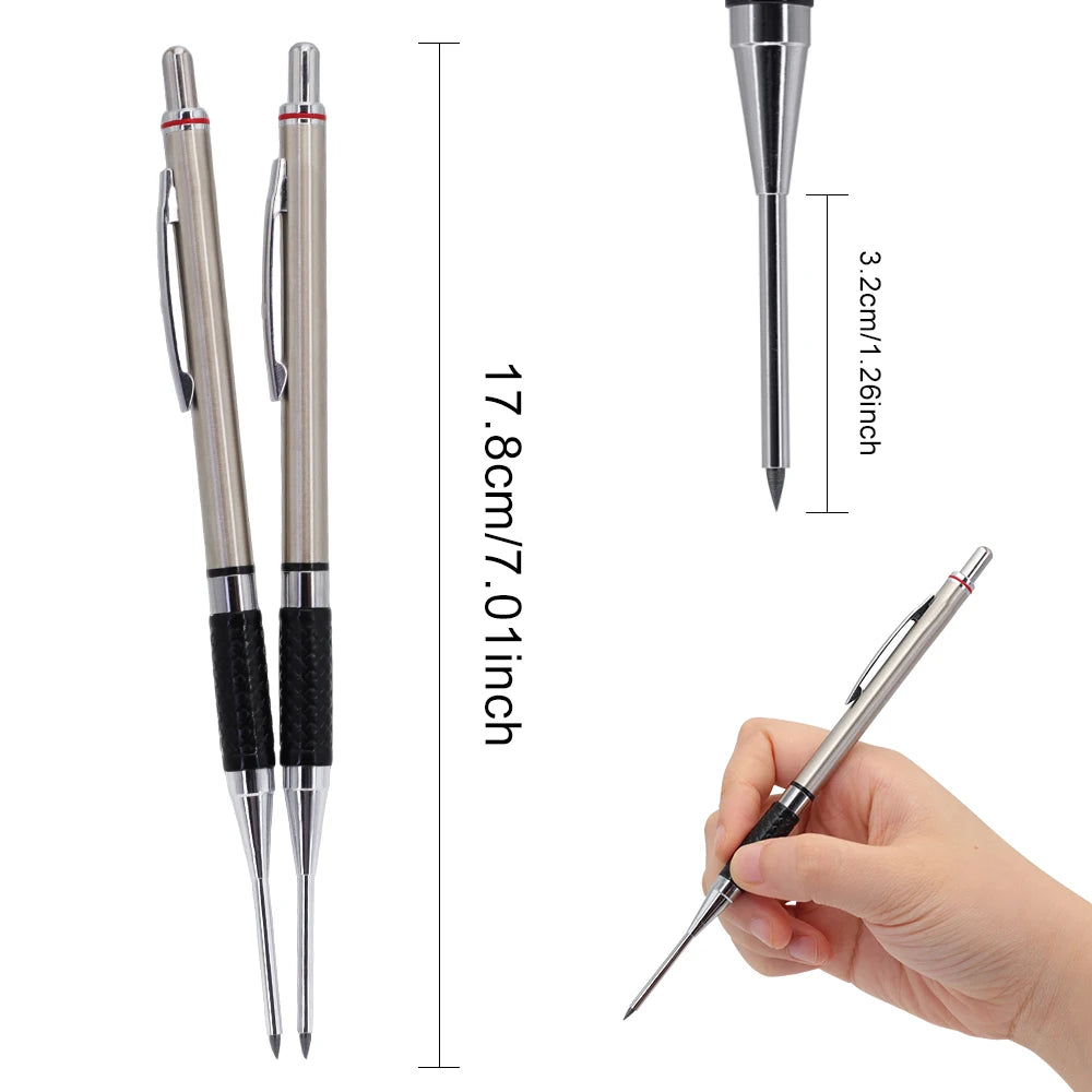 New Deep Hole Woodworking Mechanical Pencil, 2.0mm Anti Slip Soft Set Grip Handle Automatic Pencil Engineer Drawing Marking Tool Beauty World Shop