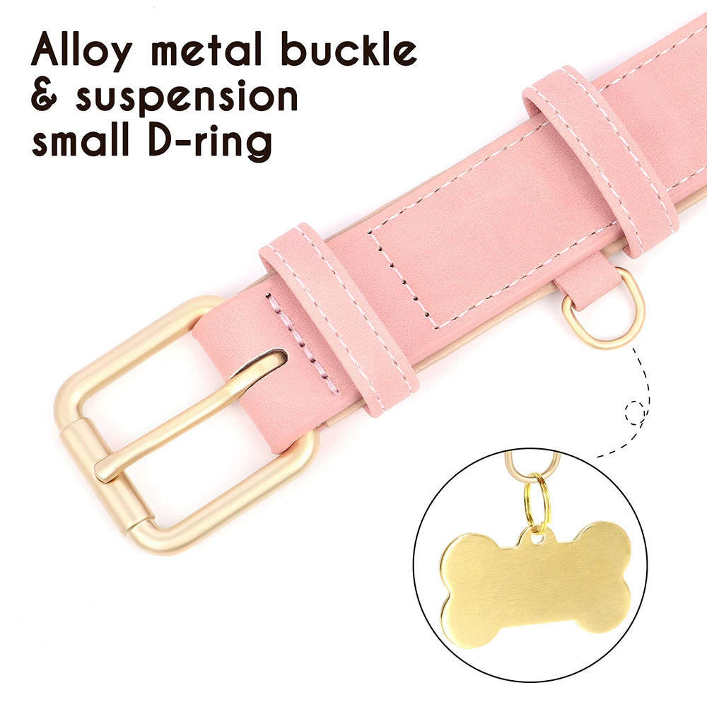 Soft Padded Dog Collar Leash Set PU Leather Pet Dog Collars Necklace With Walking Lead Rope Adjustable For Small Medium Dogs Pug Beauty World Shop