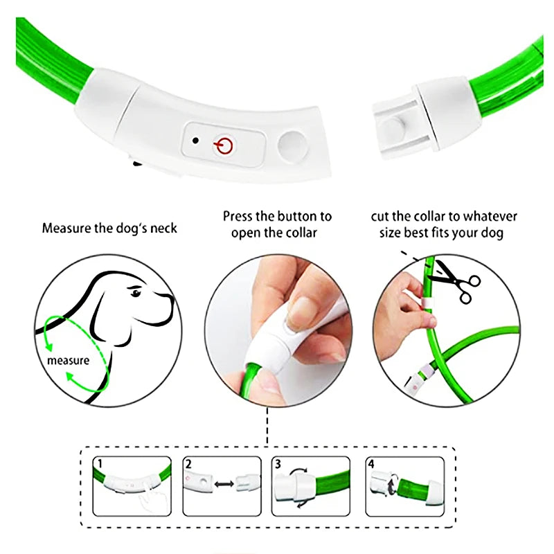 USB Rechargeable Luminous Collar Adjustable Led Glowing Dog Collar for Large Small Dogs Cat Night Light Collar Pet Safety Harnes Beauty World Shop