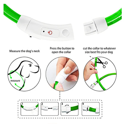 USB Rechargeable Luminous Collar Adjustable Led Glowing Dog Collar for Large Small Dogs Cat Night Light Collar Pet Safety Harnes Beauty World Shop