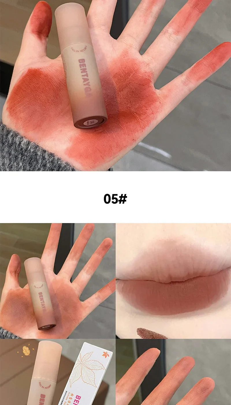 BENTAYGA Autumn Velvet Lip Mud — Matte Finish, Skin-Tone Enhancing Lip Tint, Versatile Nude Makeup, Budget-Friendly for Students Beauty Trend Shop