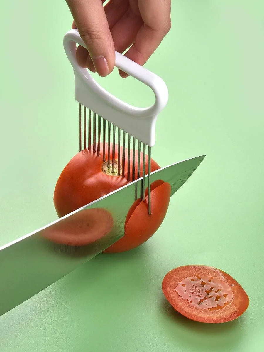 Effortlessly Slice Onions with this 1pc Colorful Onion Slicer Kitchen stainless steel potato chip onion holder Beauty World Shop