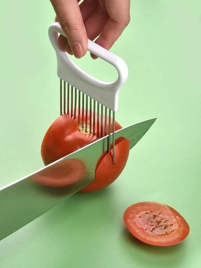 Effortlessly Slice Onions with this 1pc Colorful Onion Slicer Kitchen stainless steel potato chip onion holder Beauty World Shop