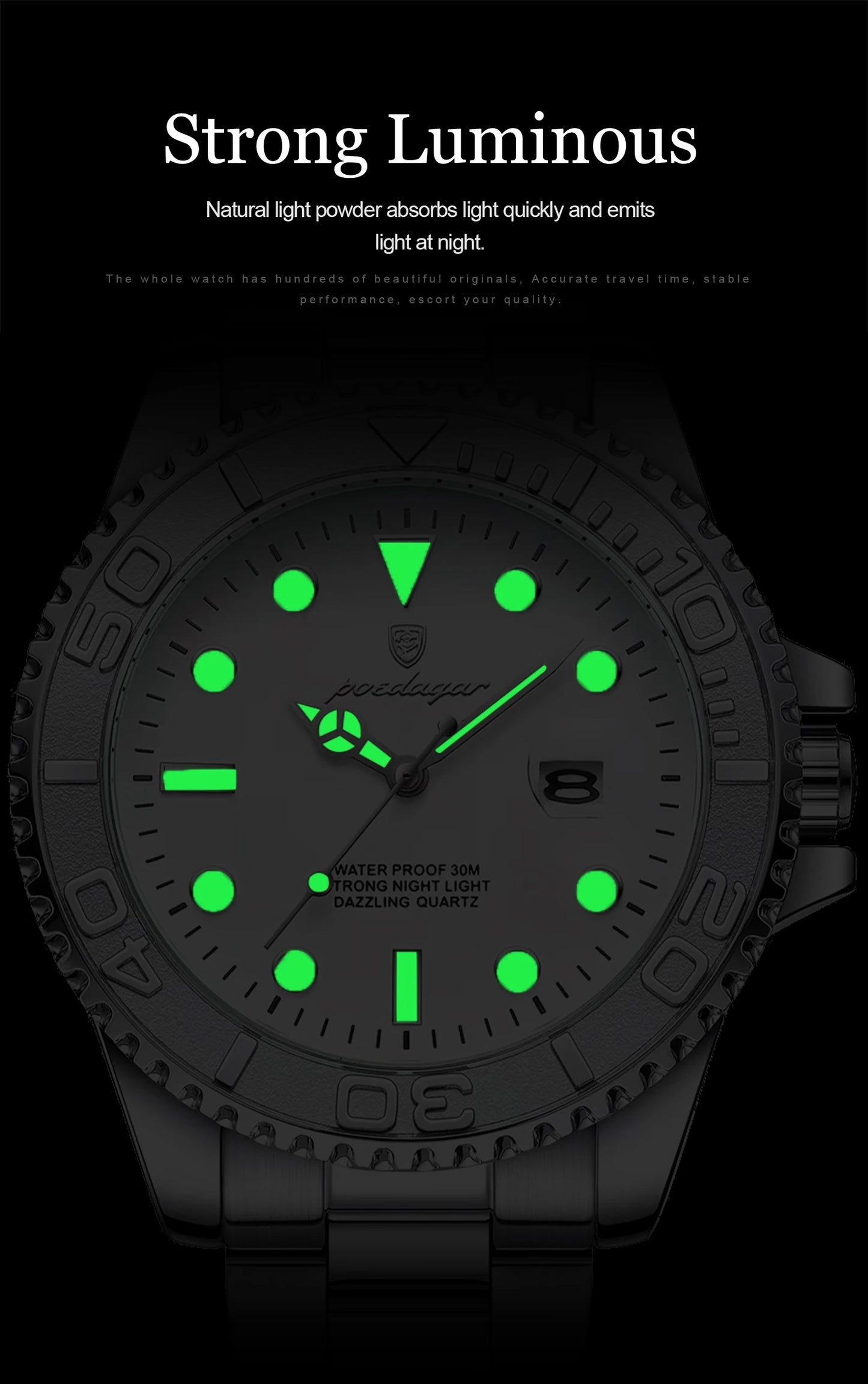 POEDAGAR Casual Fashion Man Wristwatch Waterproof Luminous Date Exquisite Men Watch Stainless Steel Classic Men's Quartz Watches Beauty World Shop