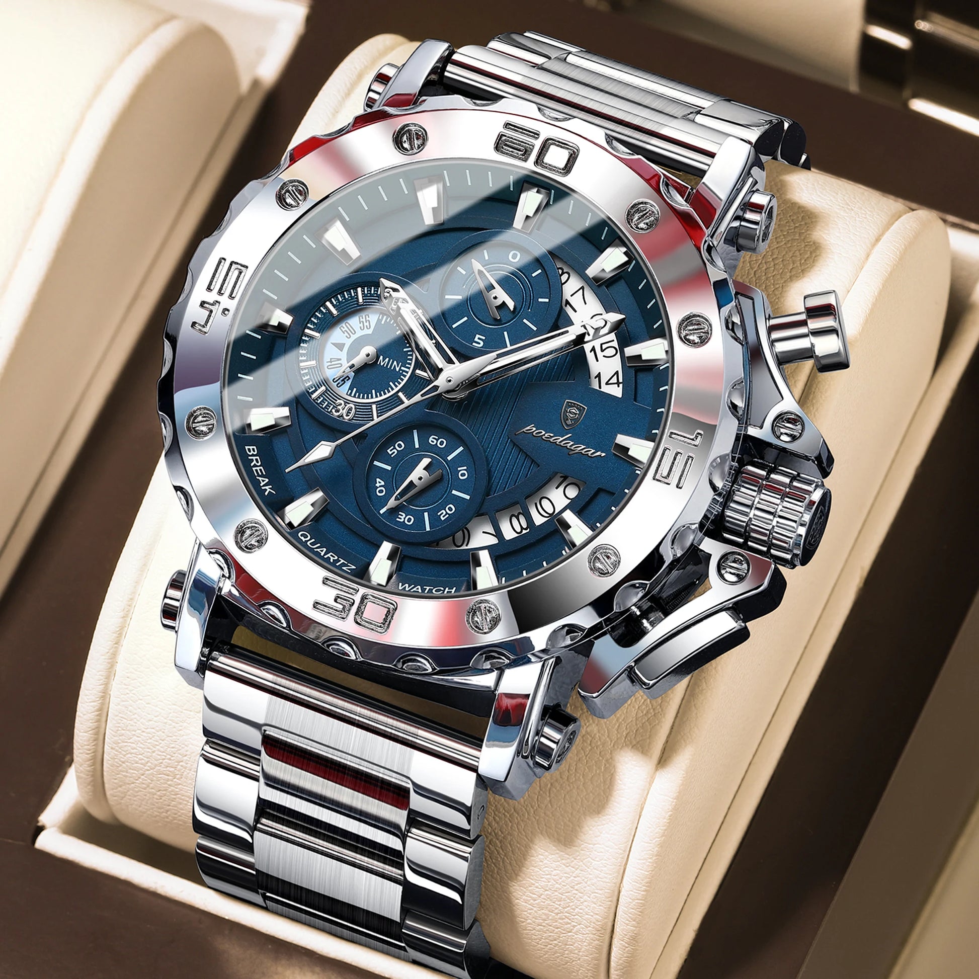POEDAGAR Luxury Men's Watch Calendar Luminous Waterproof Man Clock Chronograph Stainless Steel Quartz Watches For Men Reloj Gift Beauty World Shop