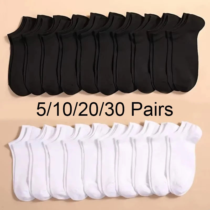 5/10 /20/30 Pairs Unisex Casual Plain Color Boat Socks Thin Breathable Comfy Anti Odor Sweat-absorbing Ankle Socks For Men Women Beauty World Shop