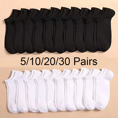 5/10 /20/30 Pairs Unisex Casual Plain Color Boat Socks Thin Breathable Comfy Anti Odor Sweat-absorbing Ankle Socks For Men Women Beauty World Shop