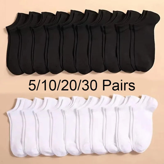 5/10 /20/30 Pairs Unisex Casual Plain Color Boat Socks Thin Breathable Comfy Anti Odor Sweat-absorbing Ankle Socks For Men Women Beauty World Shop
