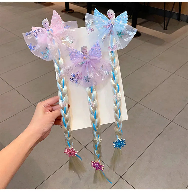 Disney Frozen Elsa Princess Wig Braid Hairpin Accessories For Girls Anime Figures Cartoon Toys Kids Kawaii Baby Hair Clip Gifts Beauty World Shop