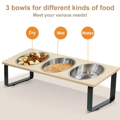 Elevated Cat Bowls with 3 Stainless Steel Bowls 15° Tilted Anti-Vomiting Raised Cat Food Bowl for Small Cats Puppies Accessories