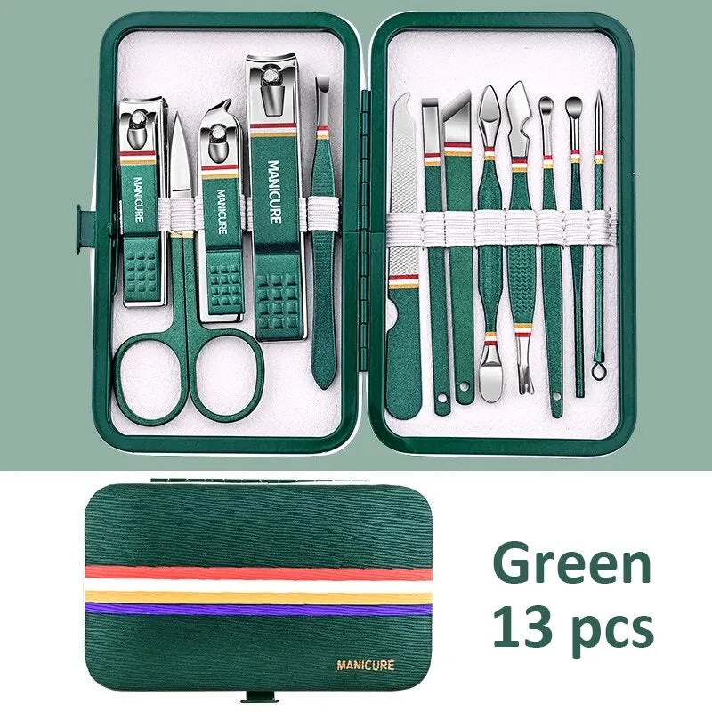Ouriner 6-18Pcs Portable Manicure Sets Pedicure Kits Bright Black Nail Clipper Set Personal Care Tools Eyebrow Scissors Beauty World Shop