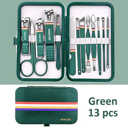 Ouriner 6-18Pcs Portable Manicure Sets Pedicure Kits Bright Black Nail Clipper Set Personal Care Tools Eyebrow Scissors Beauty World Shop